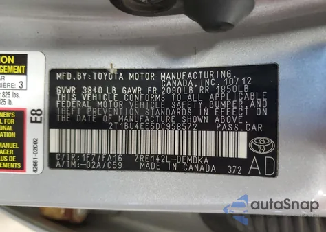 2013 Toyota Corolla Base from USA, damaged, VIN 2T1BU4EE5DC958572